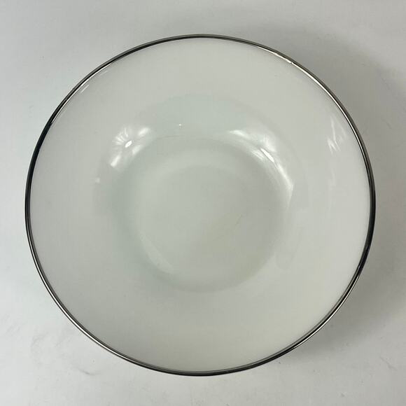 Anchor Hocking Bowl Medium Milk Glass Silver Rim Vintage Ovenproof Dinnerware - Picture 2 of 12